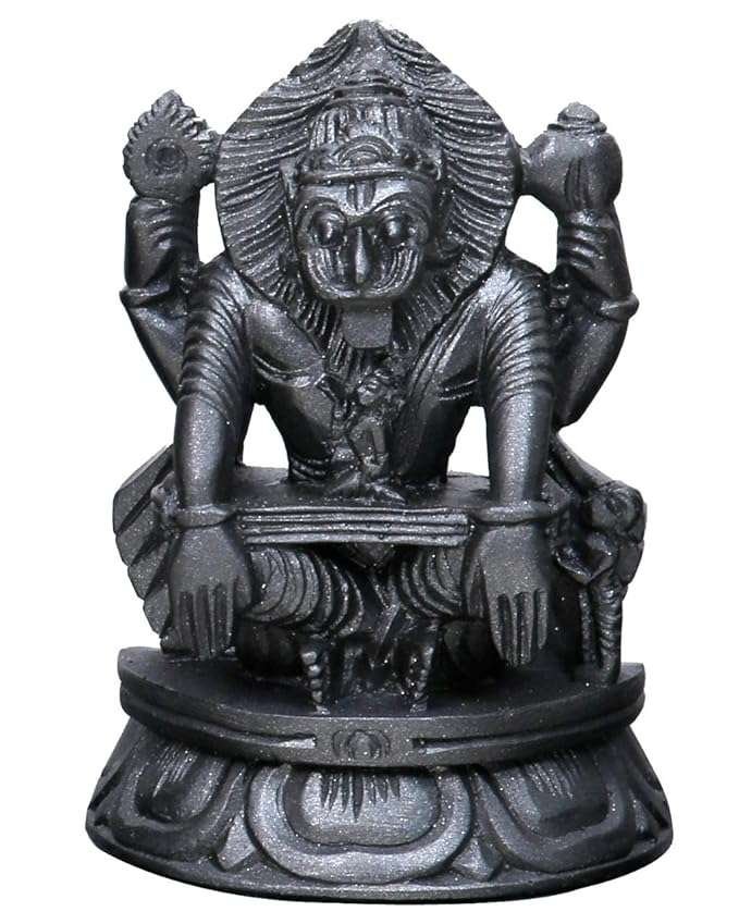 Medium Narsimha Deva Murti On Half Lotus Base-Height-7.6 cms-Polyresin-Black Colour
