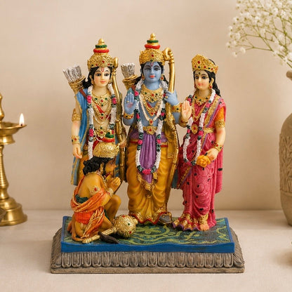Handcrafted Big Beautiful Beautiful Ram Darbar Idol for Home Decoration-Height-7 Inches-Multicolour-Resin