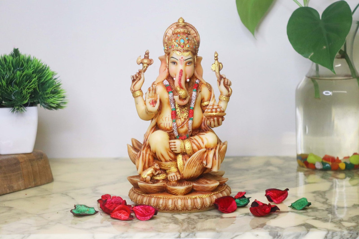 New Big Beautiful Sitting Ganesh For Home Decoration-Height-7 inches-Ivory Finish-Resin