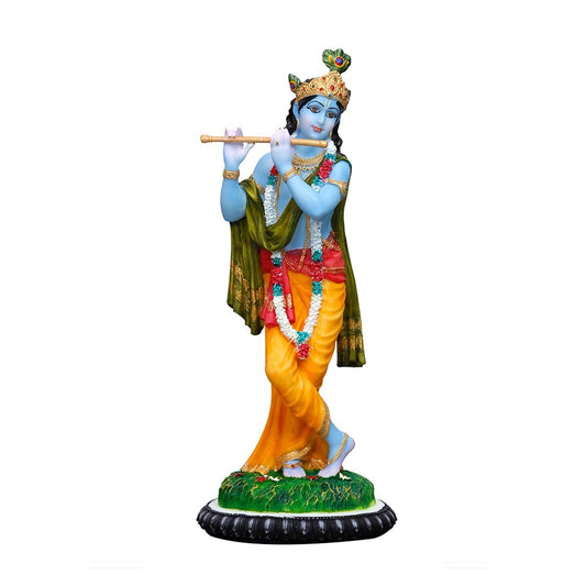 New Big Beautiful Standing Krishna Playing Flute (Slim Body) For Home Decoration-Height-12 Inches-Multicolour-Resin