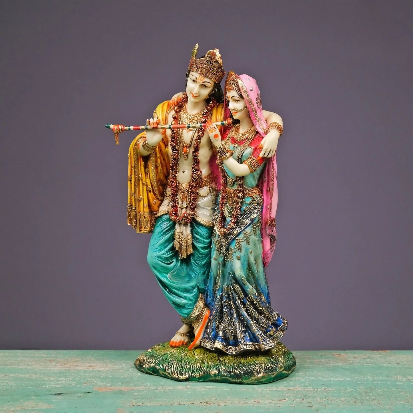 Radha Krishna Standing Holding Flute-Multicoloured-Height-6 Inches-Resin-Krishna Murti For Temple