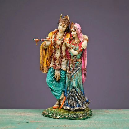 Radha Krishna Standing Holding Flute-Multicoloured-Height-6 Inches-Resin-Krishna Murti For Temple
