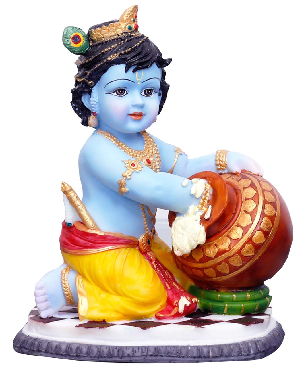 New Maakhan Chor Krishna Idol With Turban-Height-3.5 Inches-Multicolored-Resin