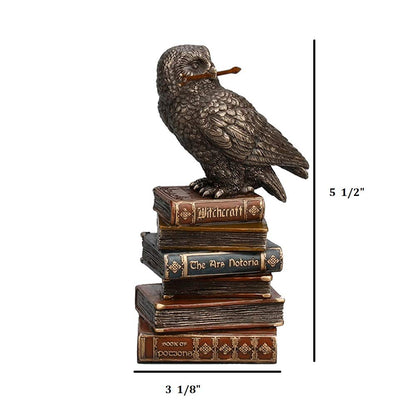 Large Owl Standing With Books-Height-6 inches=Metallic-Resin