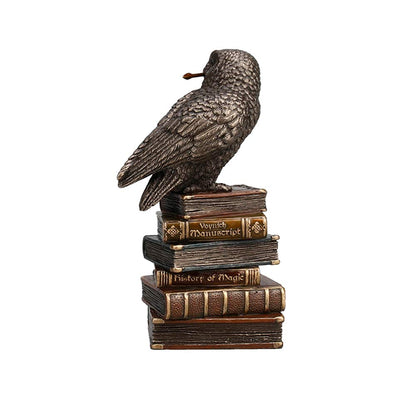 Large Owl Standing With Books-Height-6 inches=Metallic-Resin