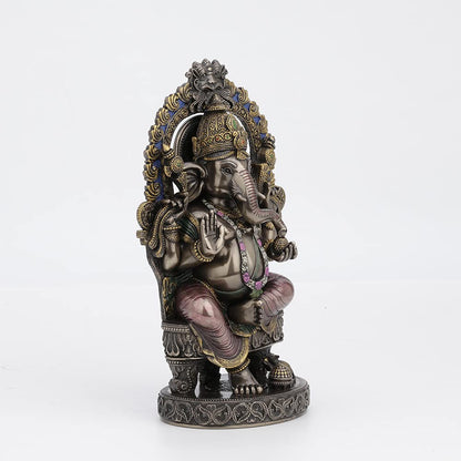 New Ganesh Idol Sitting Pose Arc Style-Carved-Metallic Finish-Resin-Height-10 Inches