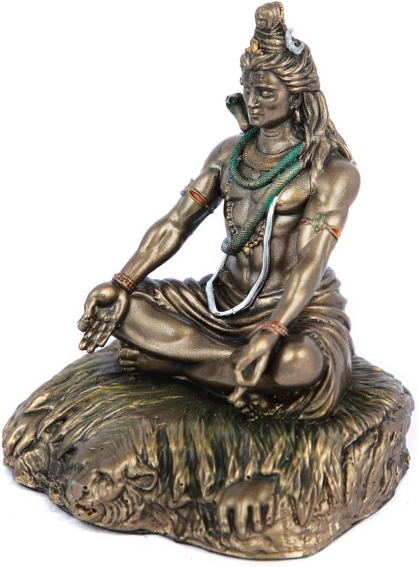 New Sitting Shiva Idol On Stones Meditating-Height-9 Inches-Metallic-Resin