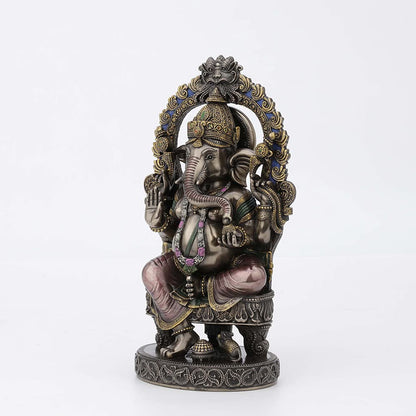 New Ganesh Idol Sitting Pose Arc Style-Carved-Metallic Finish-Resin-Height-10 Inches
