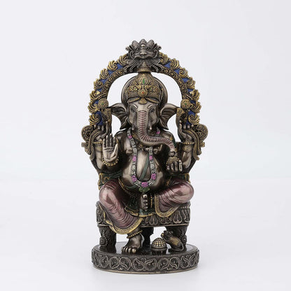 New Ganesh Idol Sitting Pose Arc Style-Carved-Metallic Finish-Resin-Height-10 Inches