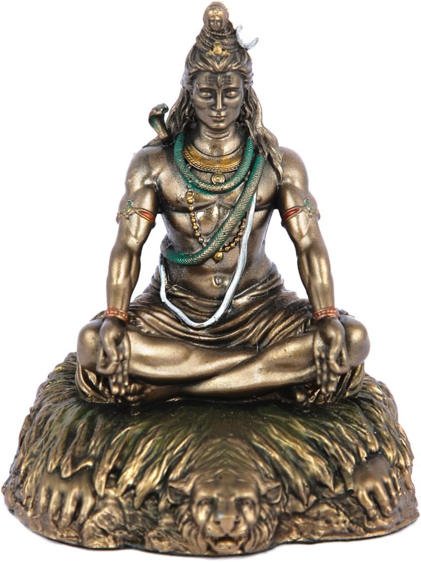 New Sitting Shiva Idol On Stones Meditating-Height-9 Inches-Metallic-Resin