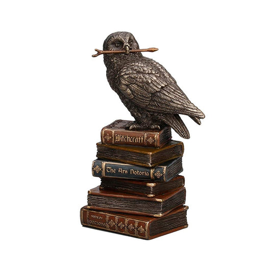 Large Owl Standing With Books-Height-6 inches=Metallic-Resin