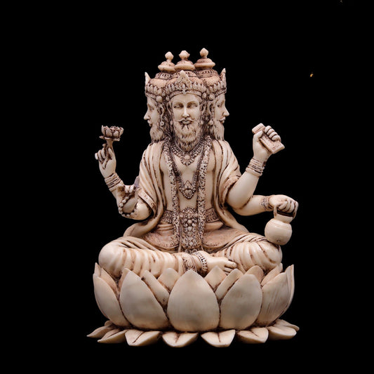Brahma Dev Idol-Four Faced Figurine-Statue for Temple and Home Decor-Height-8 Inches-White Finish