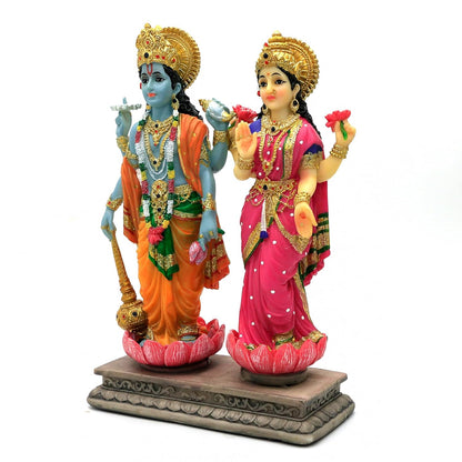 New Standing Vishnu Laxmi Idol On Base-Height-9 Inches-Multicoloured-Resin