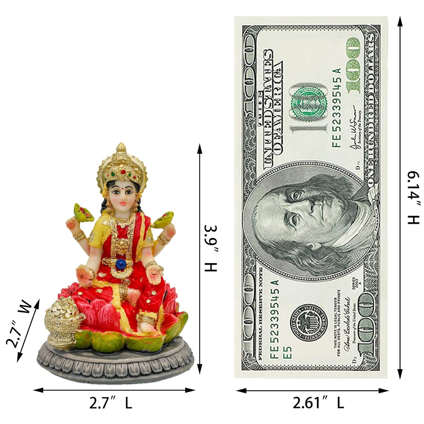 New Small Laxmi Statue -Height-3.5 Inches-Coloured-Lakshmi Idol