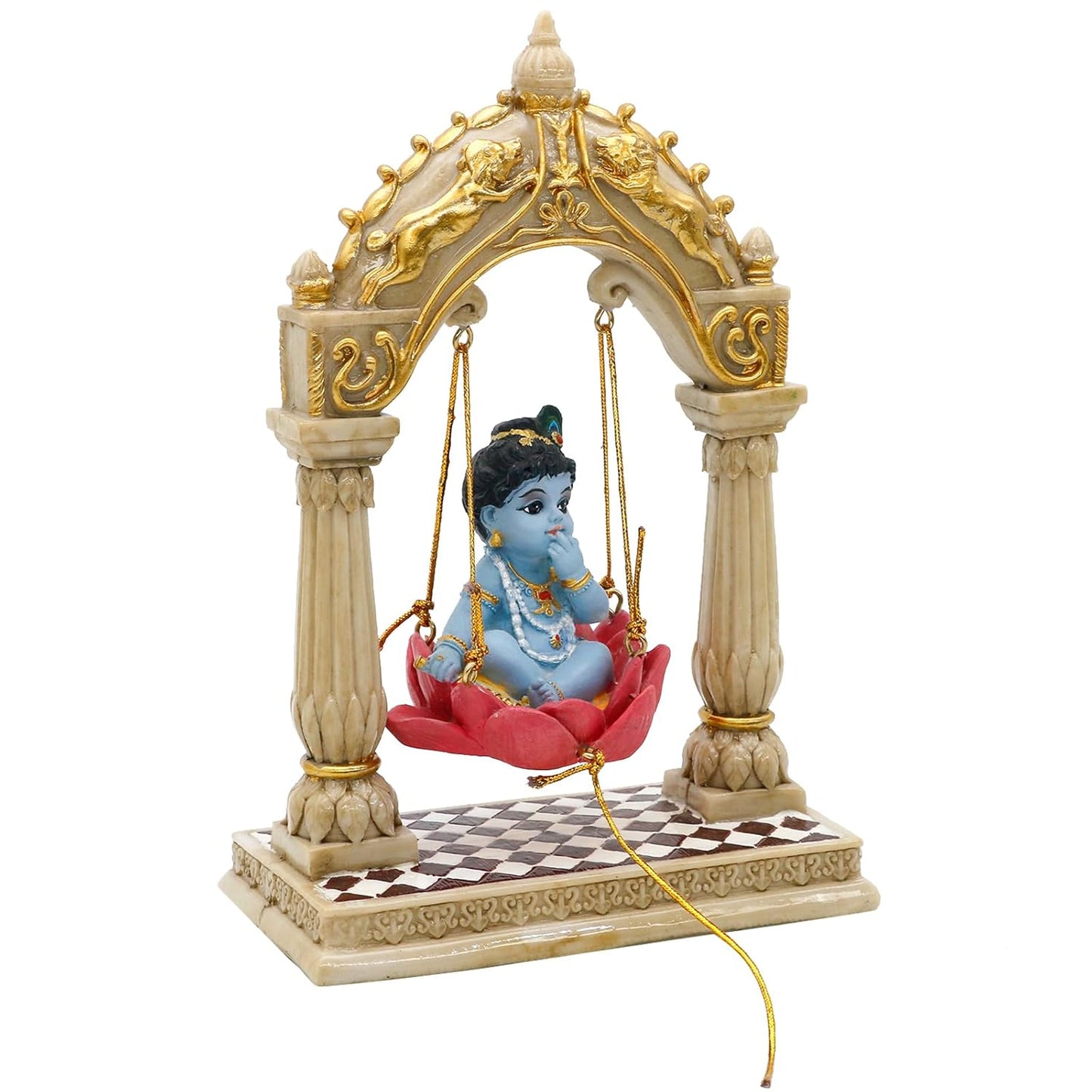 New Baby Krishna Swinging By Pillars-Height-6 Inches-Multicoloured-Resin