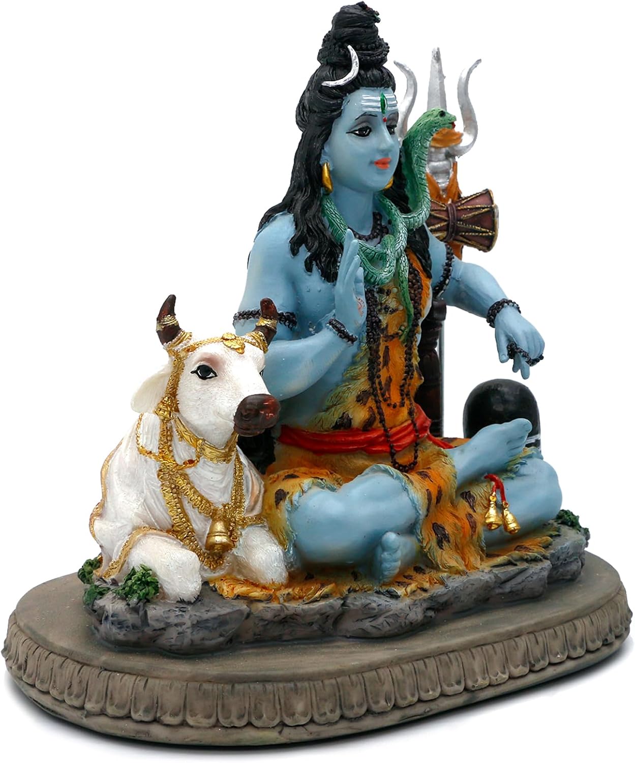 Medium Sitting Shiva Idol With Nandi-Multicoloured-Resin-Height-6 Inches-Shiv Nandi