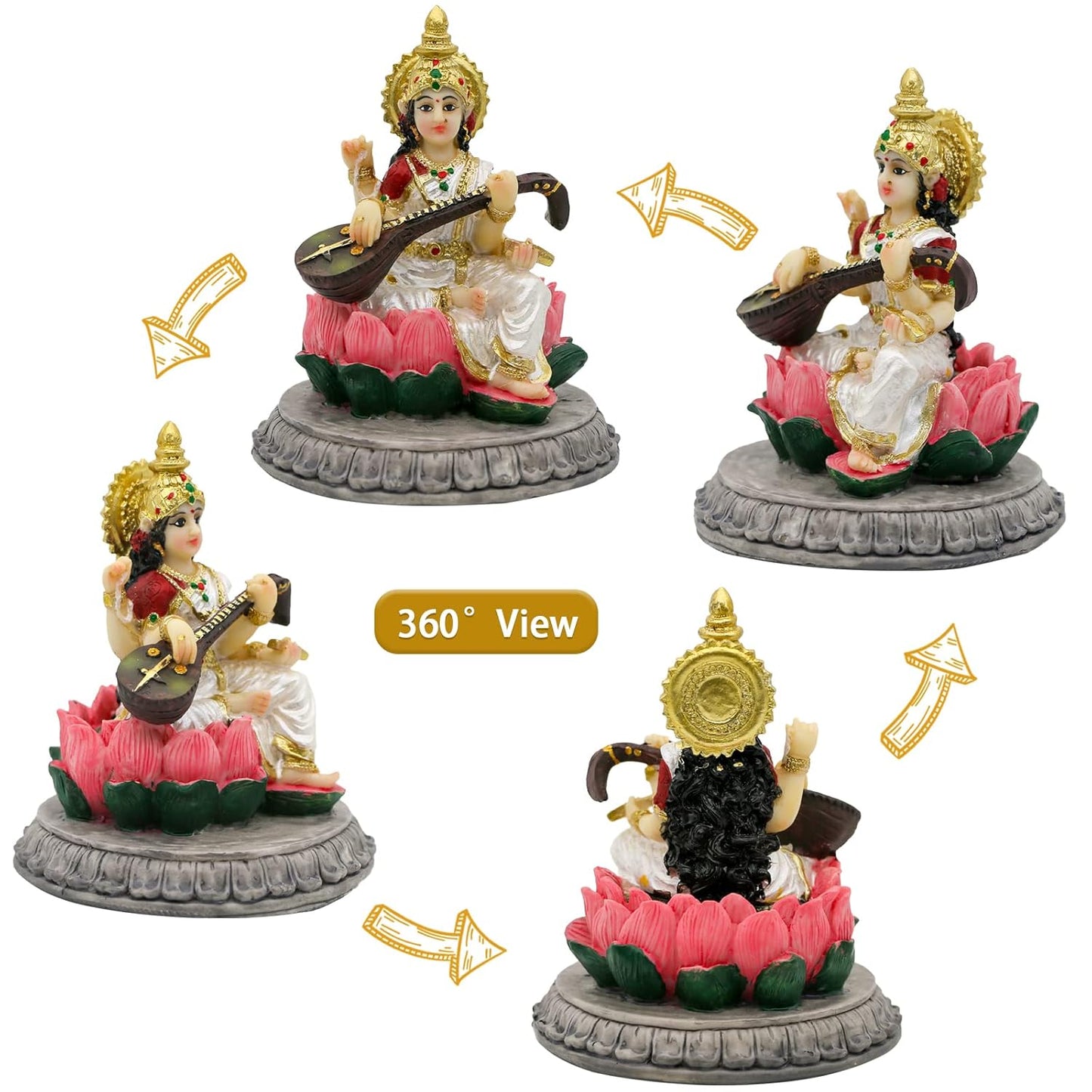 Regular Sitting Saraswati Idol Playing Sitar-Height-3.5 Inches-Multicoloured-Resin