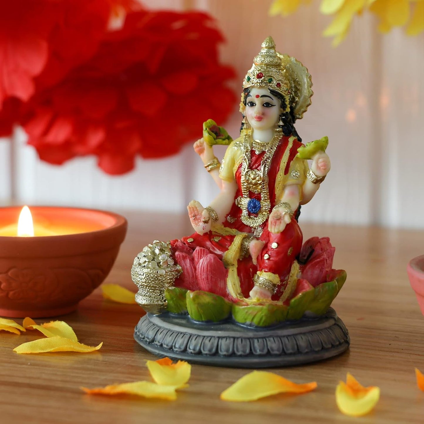 New Small Laxmi Statue -Height-3.5 Inches-Coloured-Lakshmi Idol