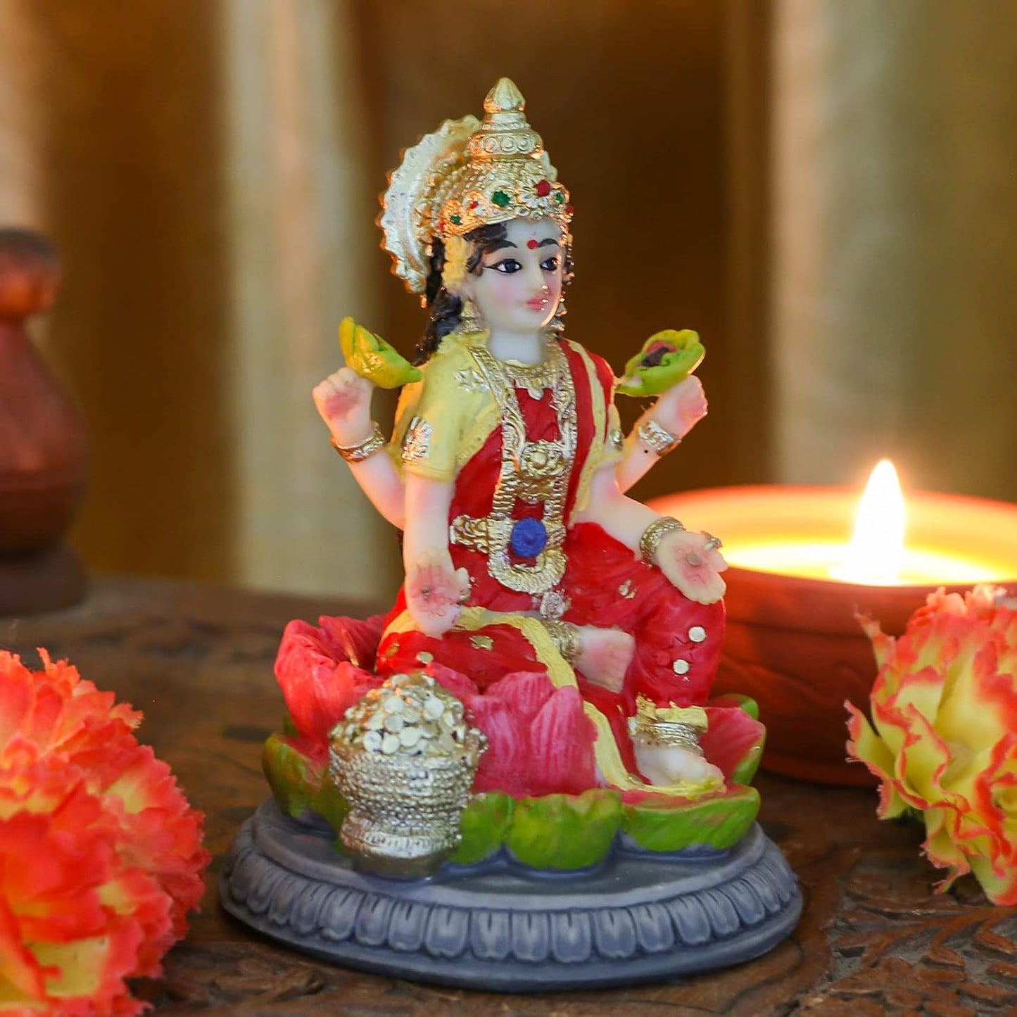 New Small Laxmi Statue -Height-3.5 Inches-Coloured-Lakshmi Idol
