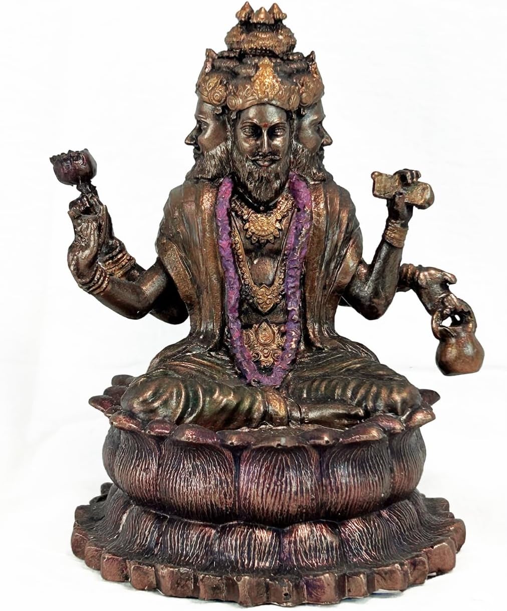 Medium Sitting Brahma Deva Idol Sitting On Lotus-Height-5 Inches-Metallic-Resin