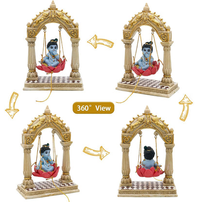 New Baby Krishna Swinging By Pillars-Height-6 Inches-Multicoloured-Resin