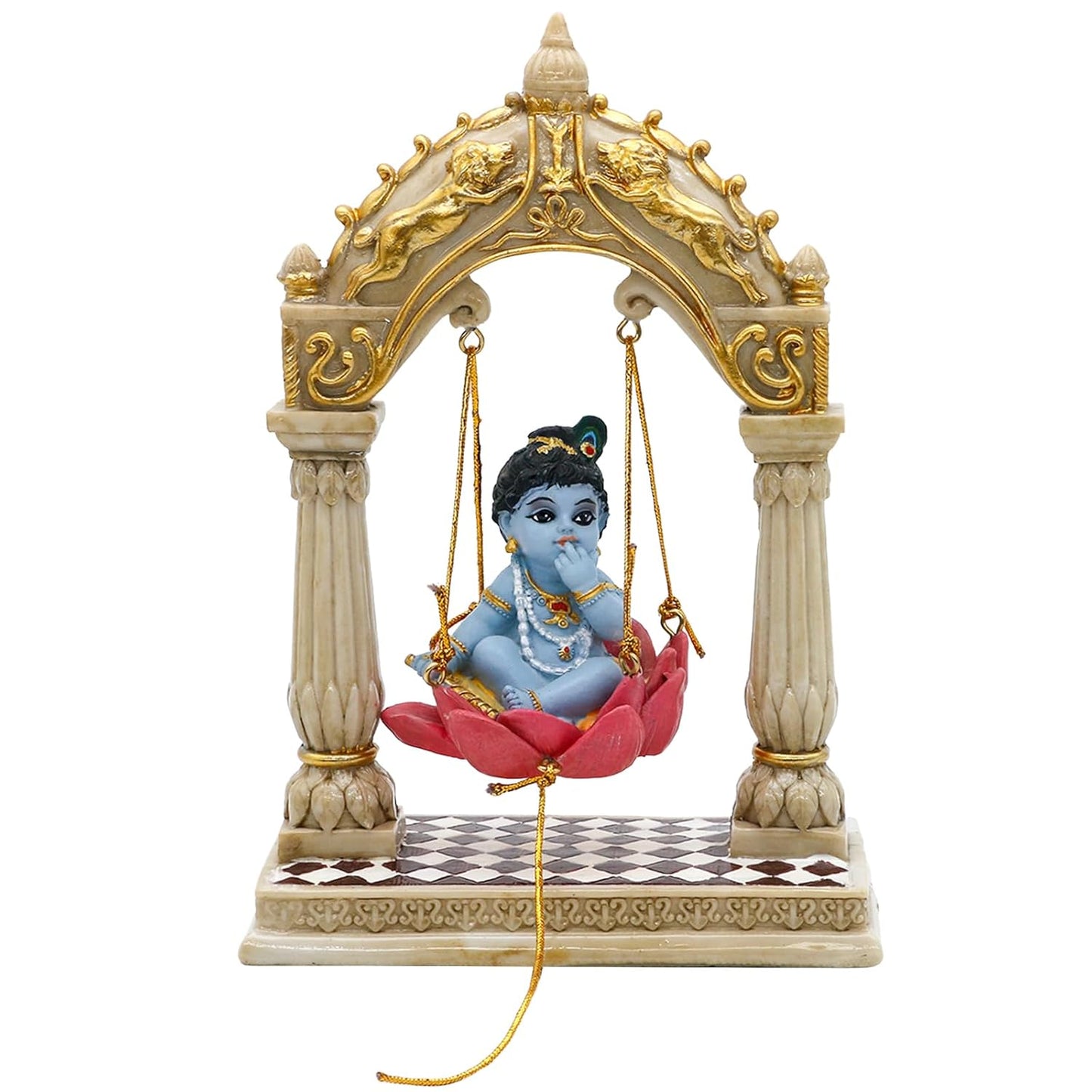 New Baby Krishna Swinging By Pillars-Height-6 Inches-Multicoloured-Resin