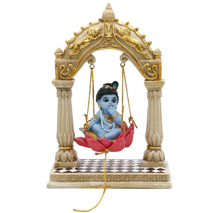 New Baby Krishna Swinging By Pillars-Height-6 Inches-Multicoloured-Resin