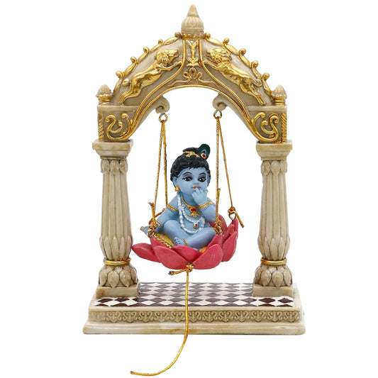 New Baby Krishna Swinging By Pillars-Height-6 Inches-Multicoloured-Resin