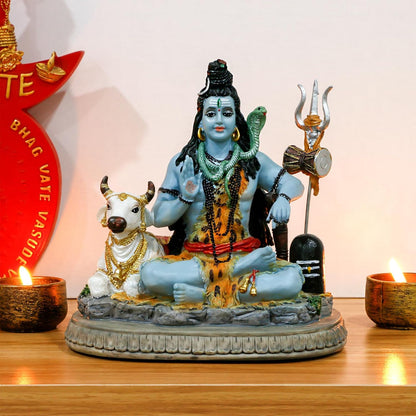 Medium Sitting Shiva Idol With Nandi-Multicoloured-Resin-Height-6 Inches-Shiv Nandi