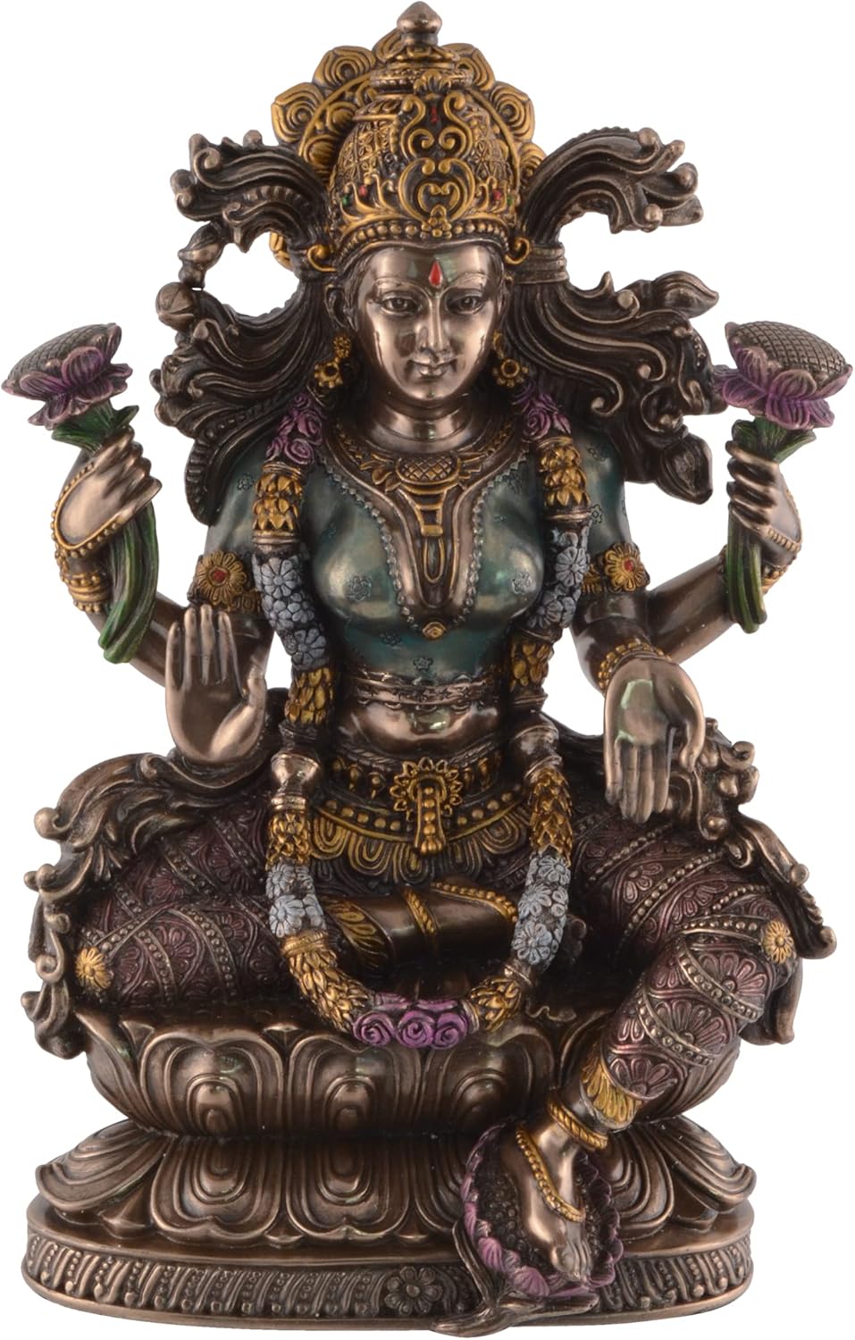 New Laxmi Idol Sitting Pose Arc Style-Carved-Metallic Finish-Resin-Height-9 Inches