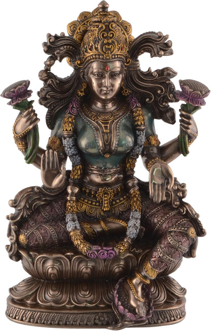 New Laxmi Idol Sitting Pose Arc Style-Carved-Metallic Finish-Resin-Height-9 Inches