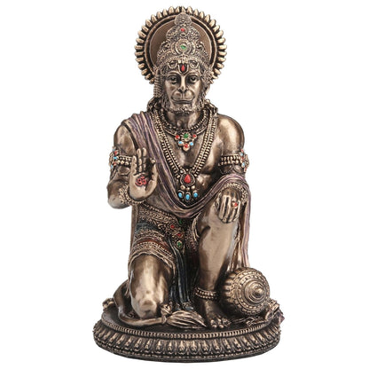 Medium Hanuman Idol Sitting Aashirwaad Pose-Height-5 Inches- Metallic-Resin