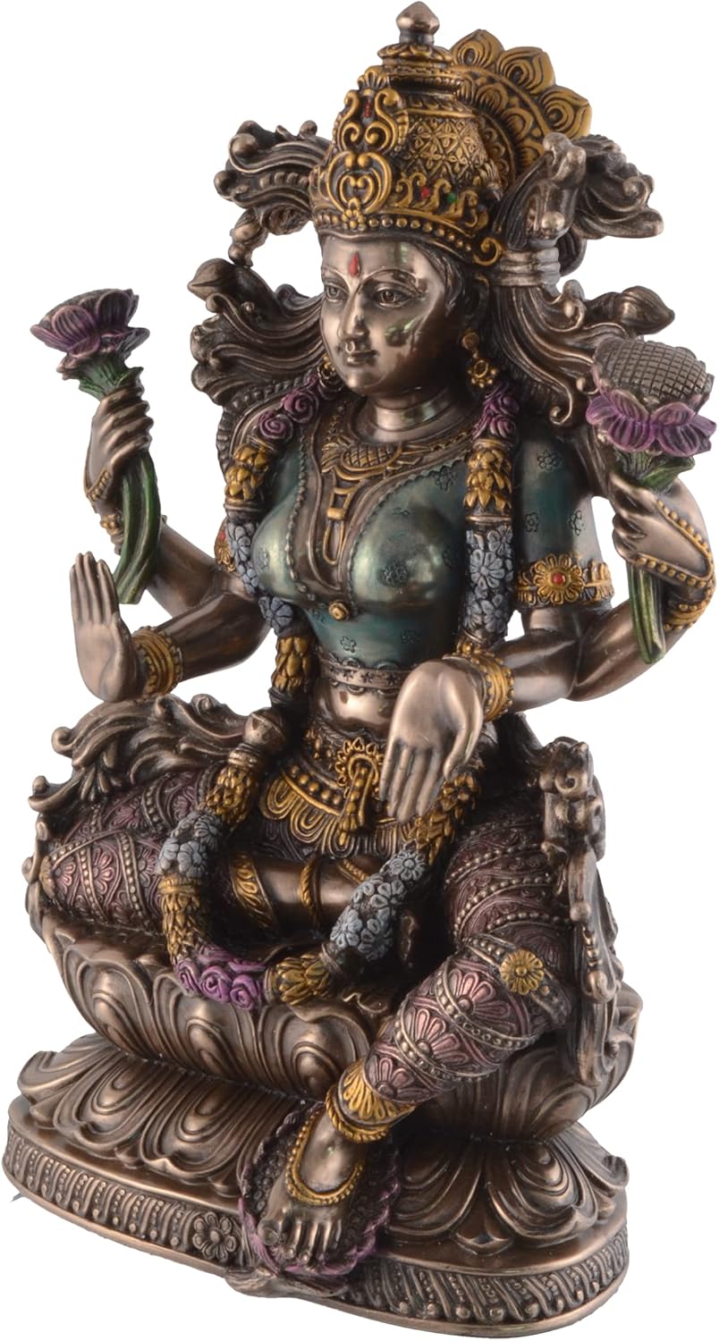 New Laxmi Idol Sitting Pose Arc Style-Carved-Metallic Finish-Resin-Height-9 Inches