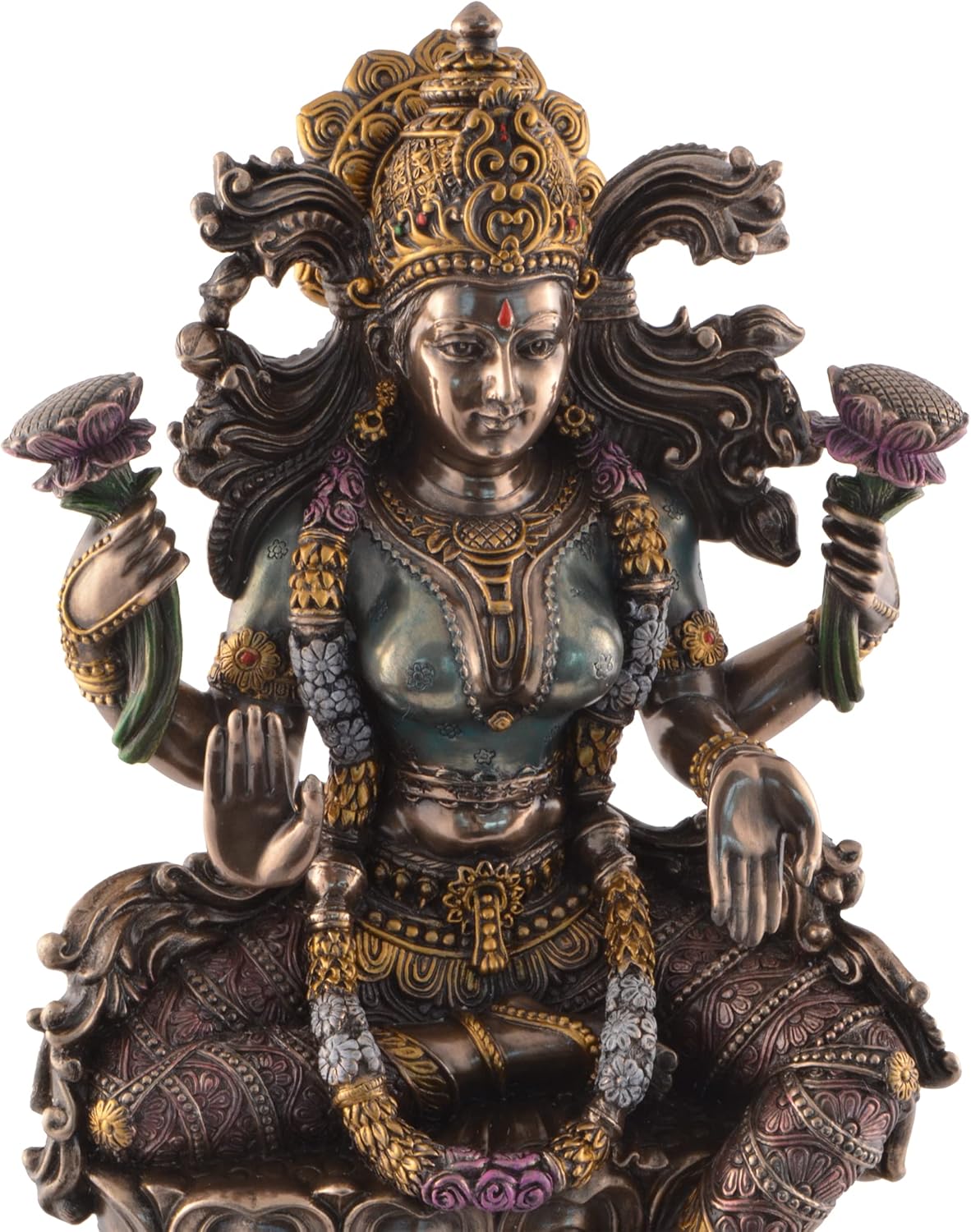 New Laxmi Idol Sitting Pose Arc Style-Carved-Metallic Finish-Resin-Height-9 Inches