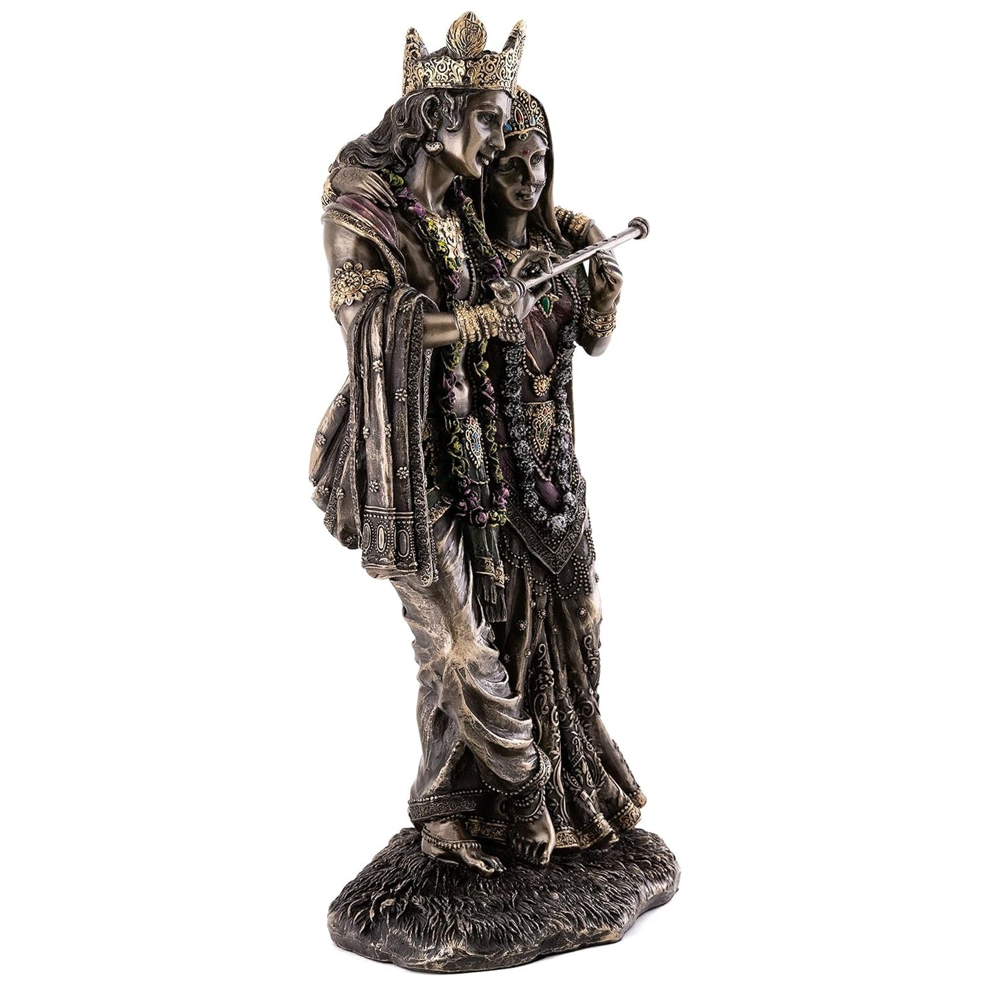 Medium Standing Radha Krishna Idol On Same Base-Height-7 Inches-Metallic-Resin