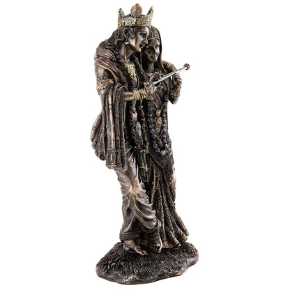 Medium Standing Radha Krishna Idol On Same Base-Height-7 Inches-Metallic-Resin