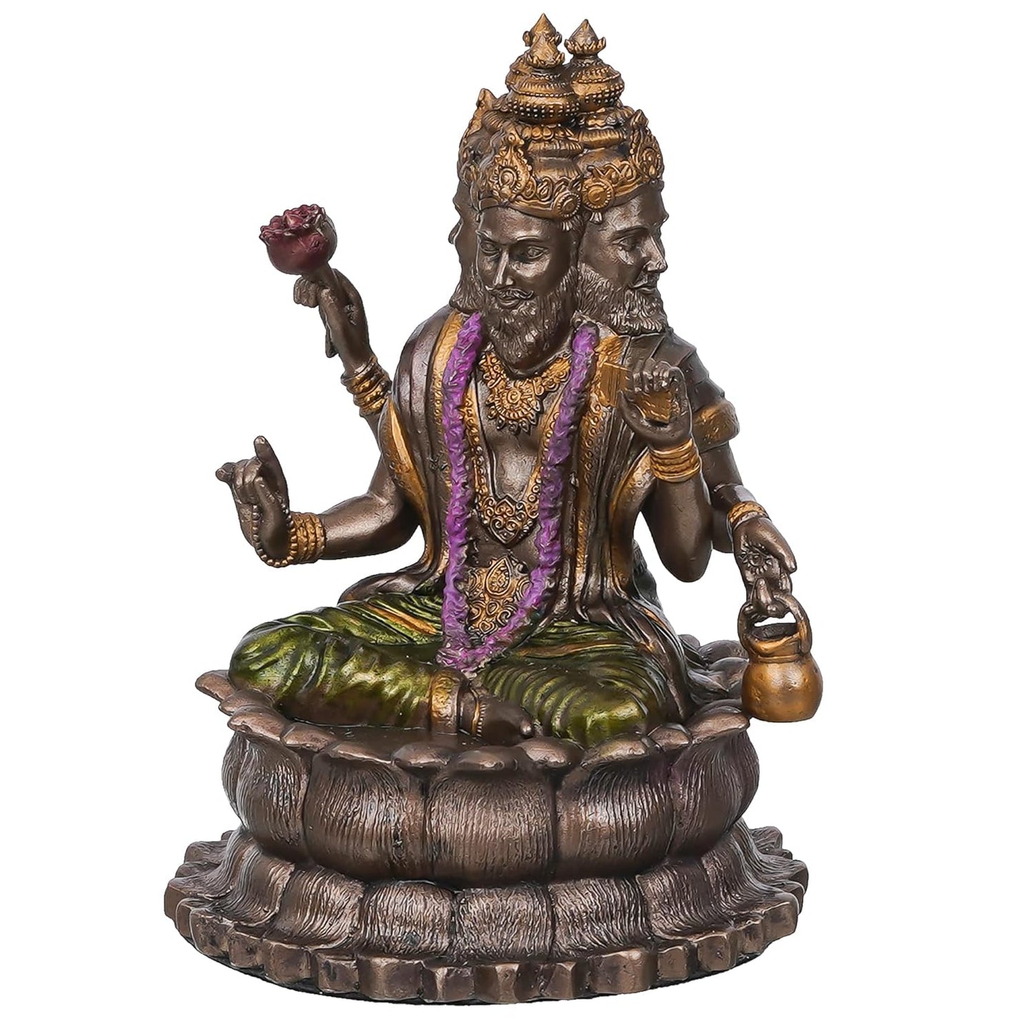 Medium Sitting Brahma Deva Idol Sitting On Lotus-Height-5 Inches-Metallic-Resin