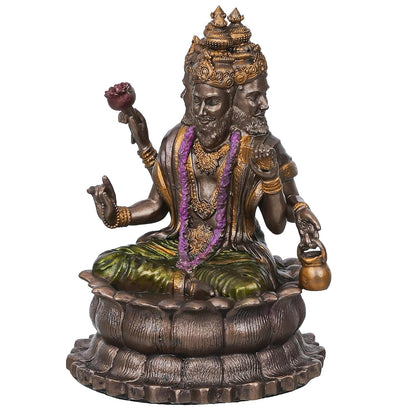 Medium Sitting Brahma Deva Idol Sitting On Lotus-Height-5 Inches-Metallic-Resin