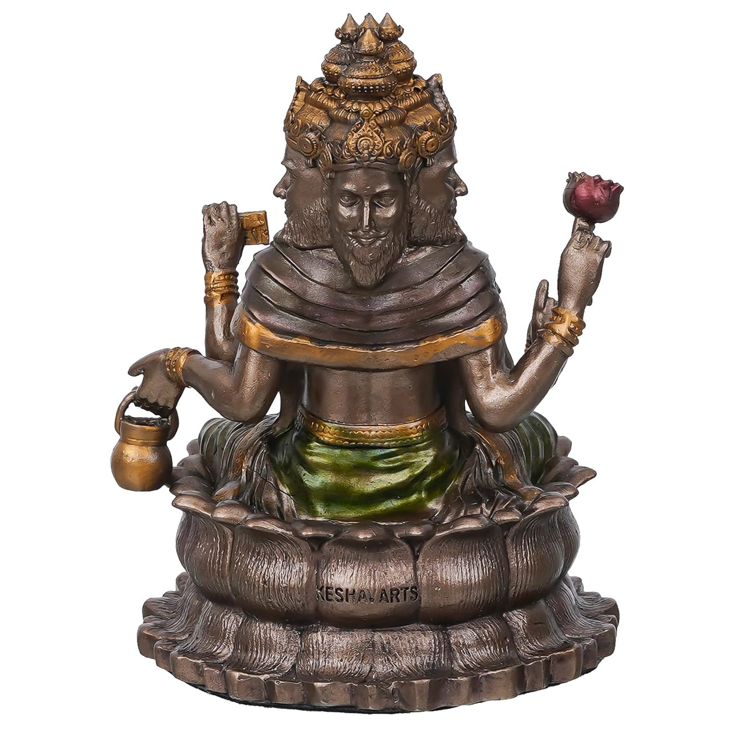 Medium Sitting Brahma Deva Idol Sitting On Lotus-Height-5 Inches-Metallic-Resin