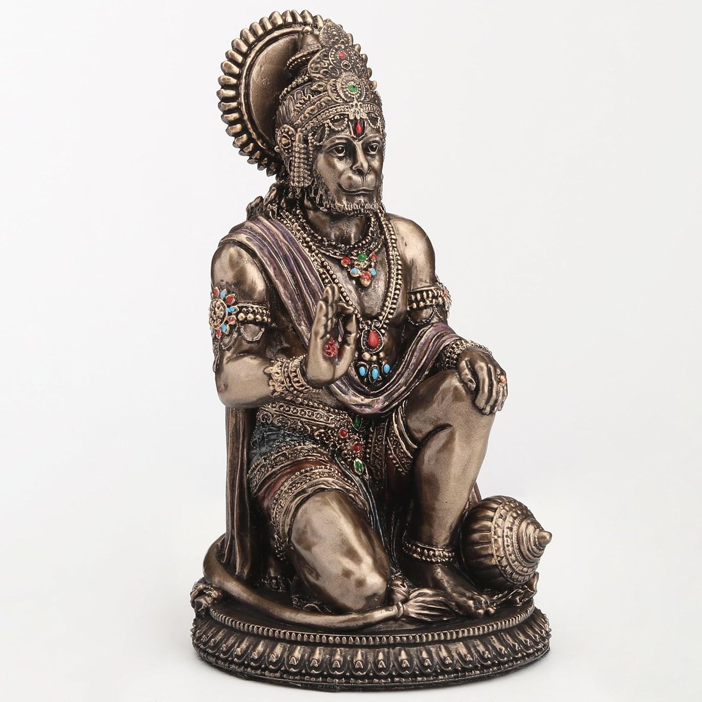 Medium Hanuman Idol Sitting Aashirwaad Pose-Height-5 Inches- Metallic-Resin