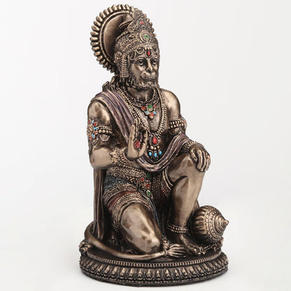 Medium Hanuman Idol Sitting Aashirwaad Pose-Height-5 Inches- Metallic-Resin