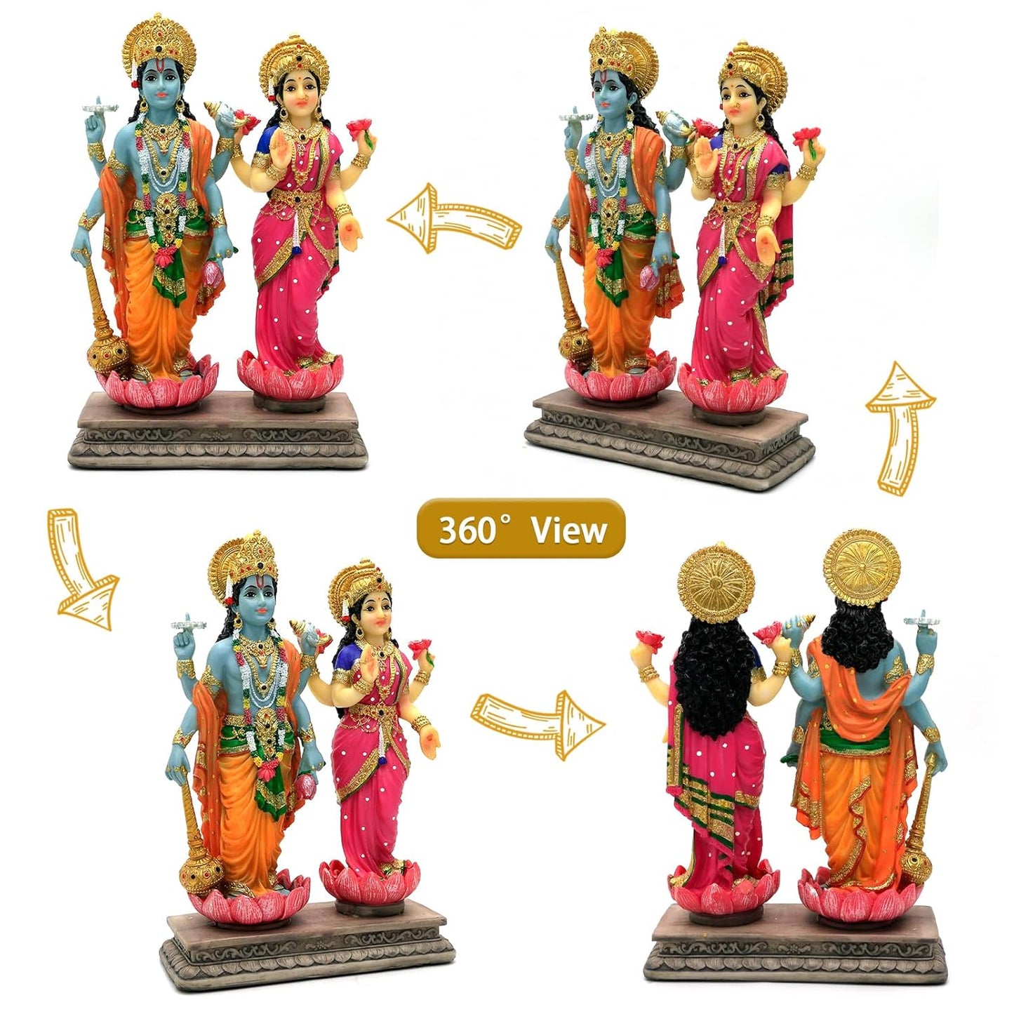 New Standing Vishnu Laxmi Idol On Base-Height-9 Inches-Multicoloured-Resin