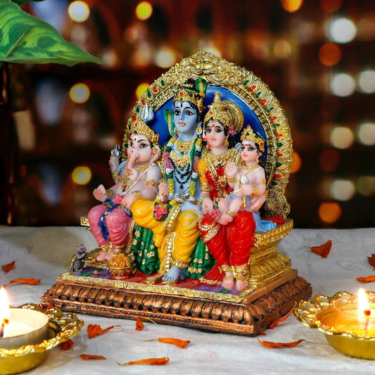 New Large Shiv Parivar Sinhasan for Home Decoration-Height-7 Inches-Multicolour-Resin