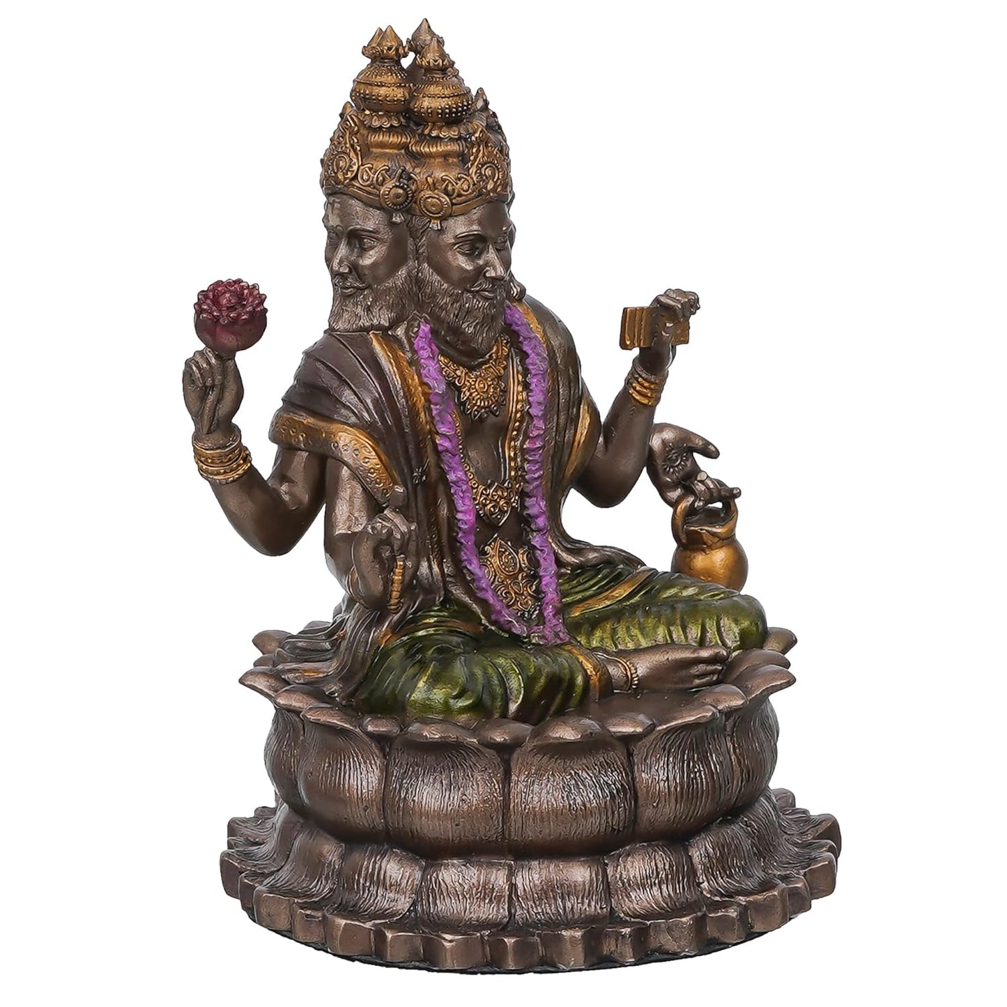 Medium Sitting Brahma Deva Idol Sitting On Lotus-Height-5 Inches-Metallic-Resin