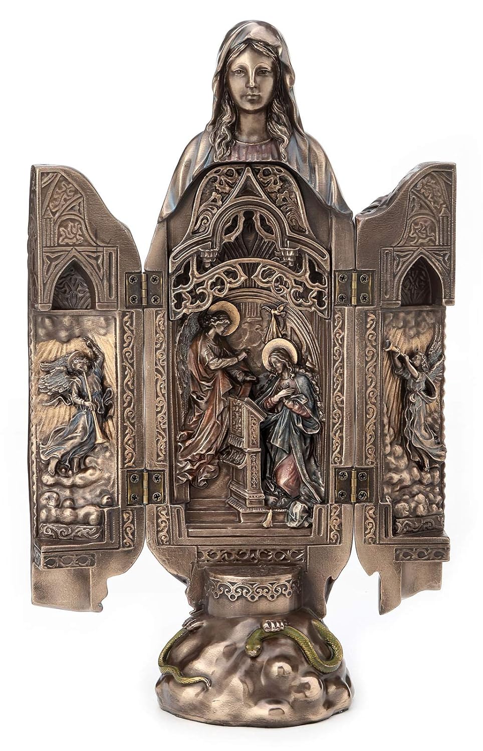 Lady Of Grace Polyptych Statue Of Annunciation-Height-11 Inches-Metallic Finish