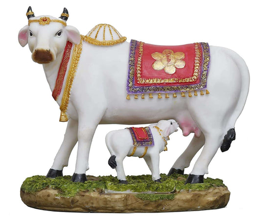 Handcrafted Medium Beautiful Standing Cow and Calf Separate On Base for Home Decoration-Length-9 Inches