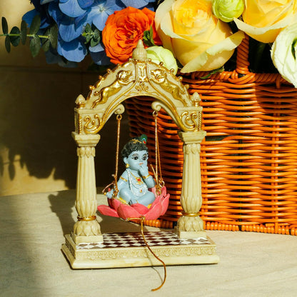 New Baby Krishna Swinging By Pillars-Height-6 Inches-Multicoloured-Resin