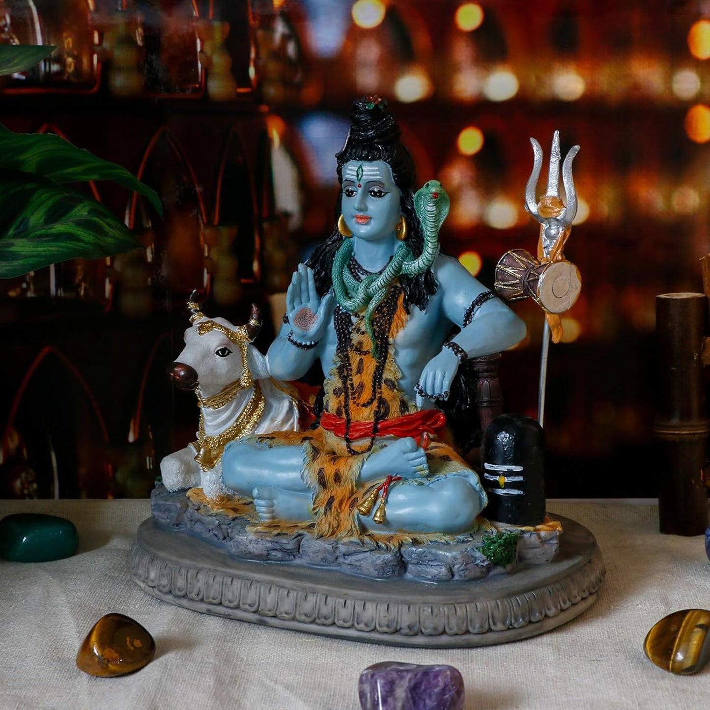 Medium Sitting Shiva Idol With Nandi-Multicoloured-Resin-Height-6 Inches-Shiv Nandi