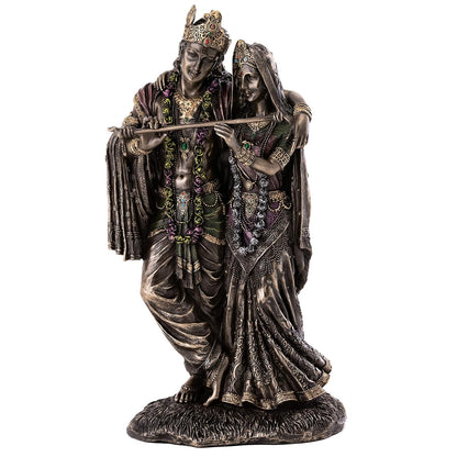 Medium Standing Radha Krishna Idol On Same Base-Height-7 Inches-Metallic-Resin