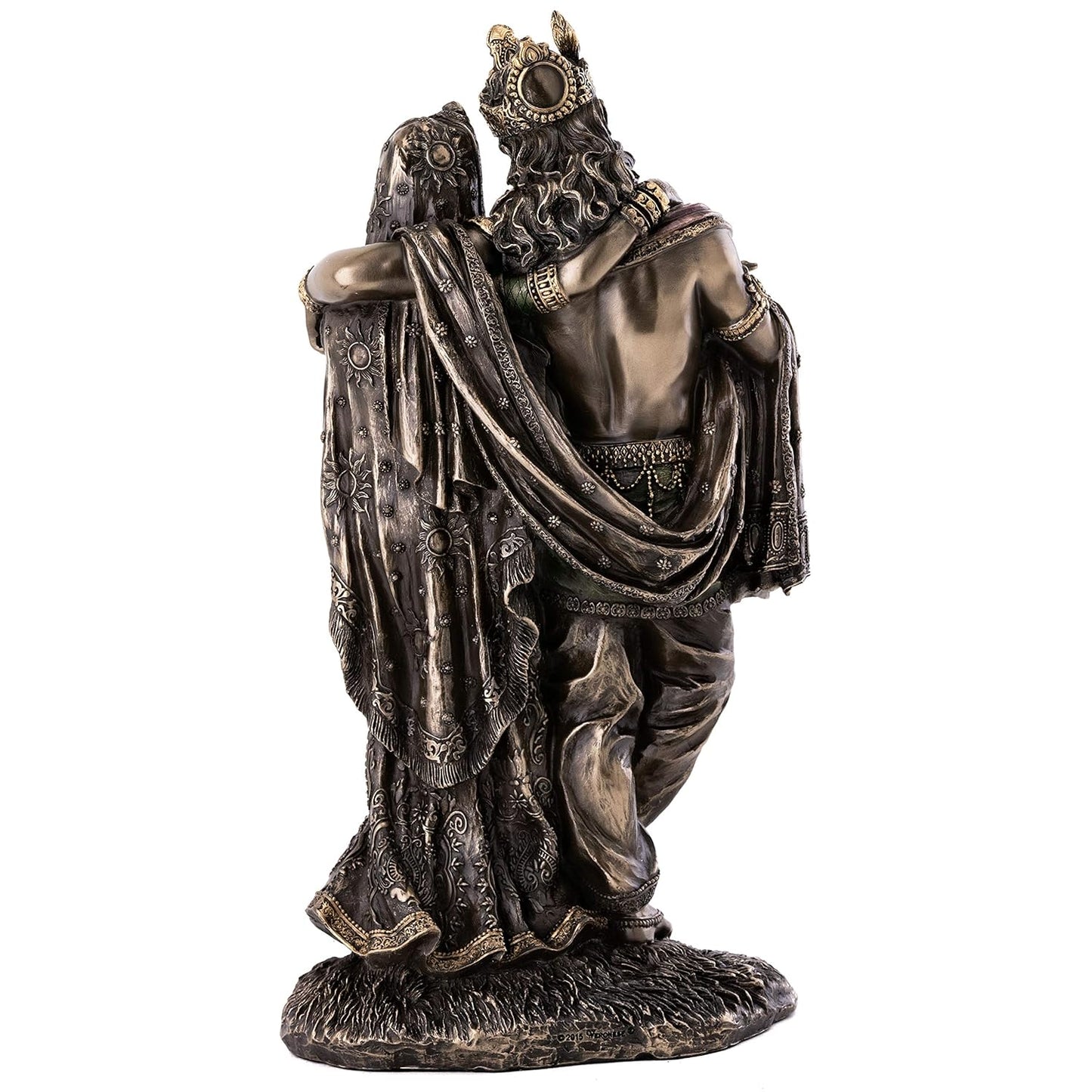 Medium Standing Radha Krishna Idol On Same Base-Height-7 Inches-Metallic-Resin